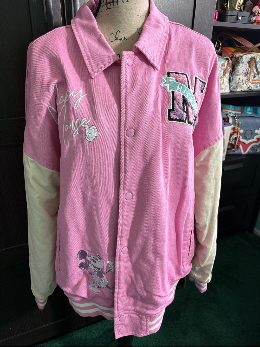 Disney Mickey Mouse Pink & Cream women varsity Jacket